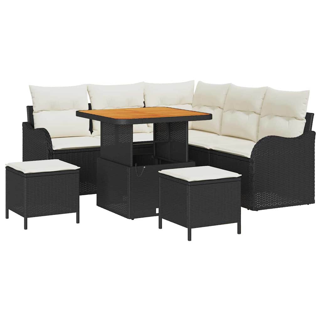 8 dalių sodo sofa rinkinys su pagalvėlėmis Juoda poli ratanas akacija