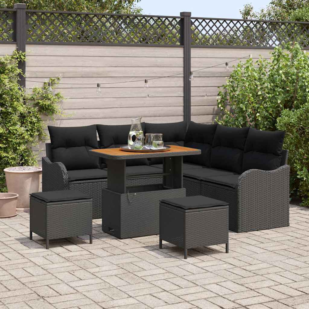 Sodo Sofų Rinkinys su pagalve su saugykla 8 pcs Juoda