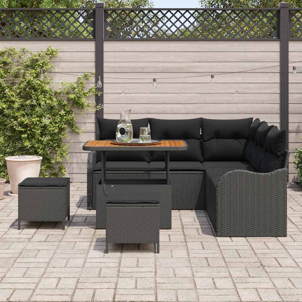 Sodo Sofų Rinkinys su pagalve su saugykla 8 pcs Juoda