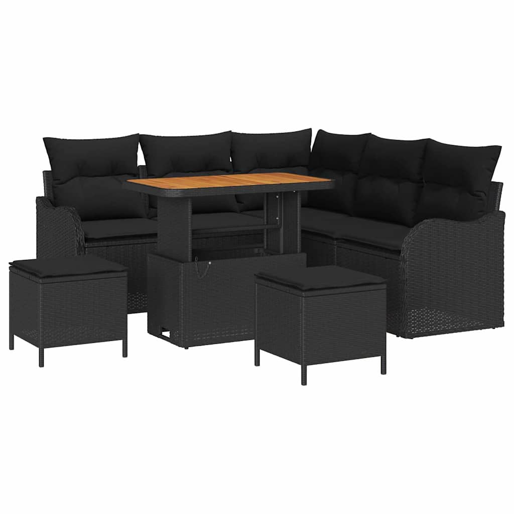 Sodo Sofų Rinkinys su pagalve su saugykla 8 pcs Juoda