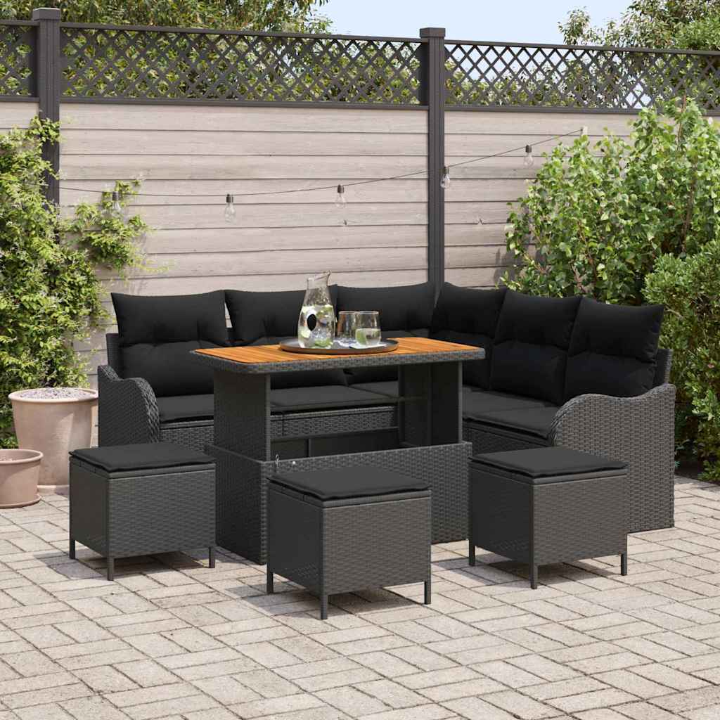 Sodo Sofų Rinkinys su pagalve su saugykla 9 pcs Juoda