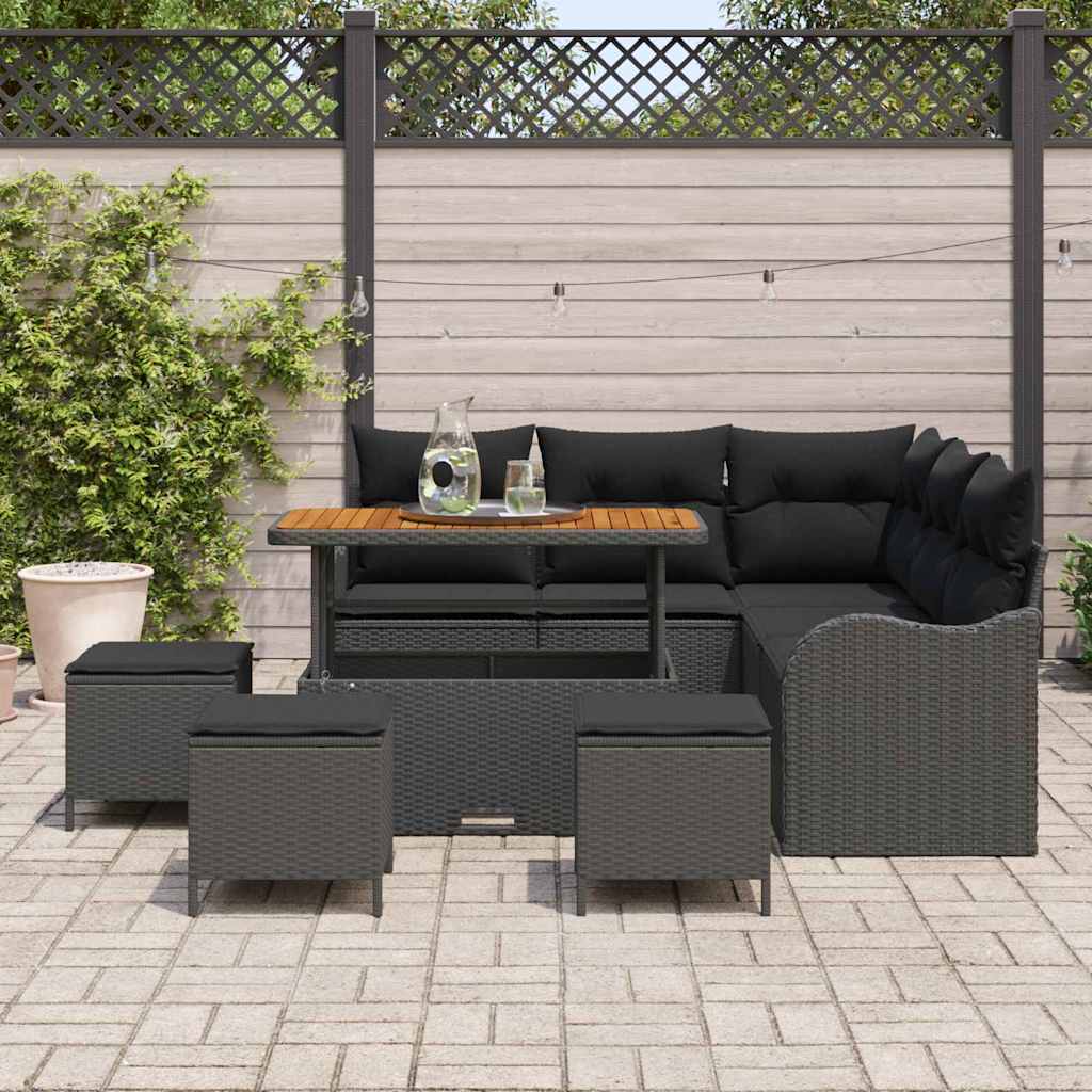 Sodo Sofų Rinkinys su pagalve su saugykla 9 pcs Juoda