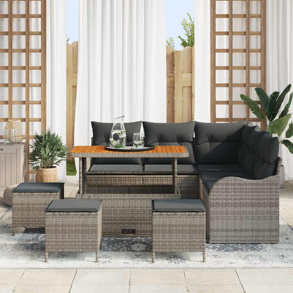 Garden Sofa Set with Cushion and Storage 9 pcs Grey