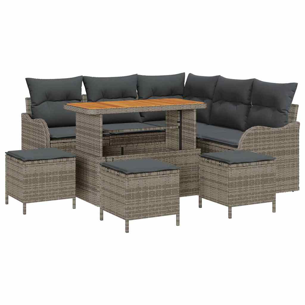 Garden Sofa Set with Cushion and Storage 9 pcs Grey