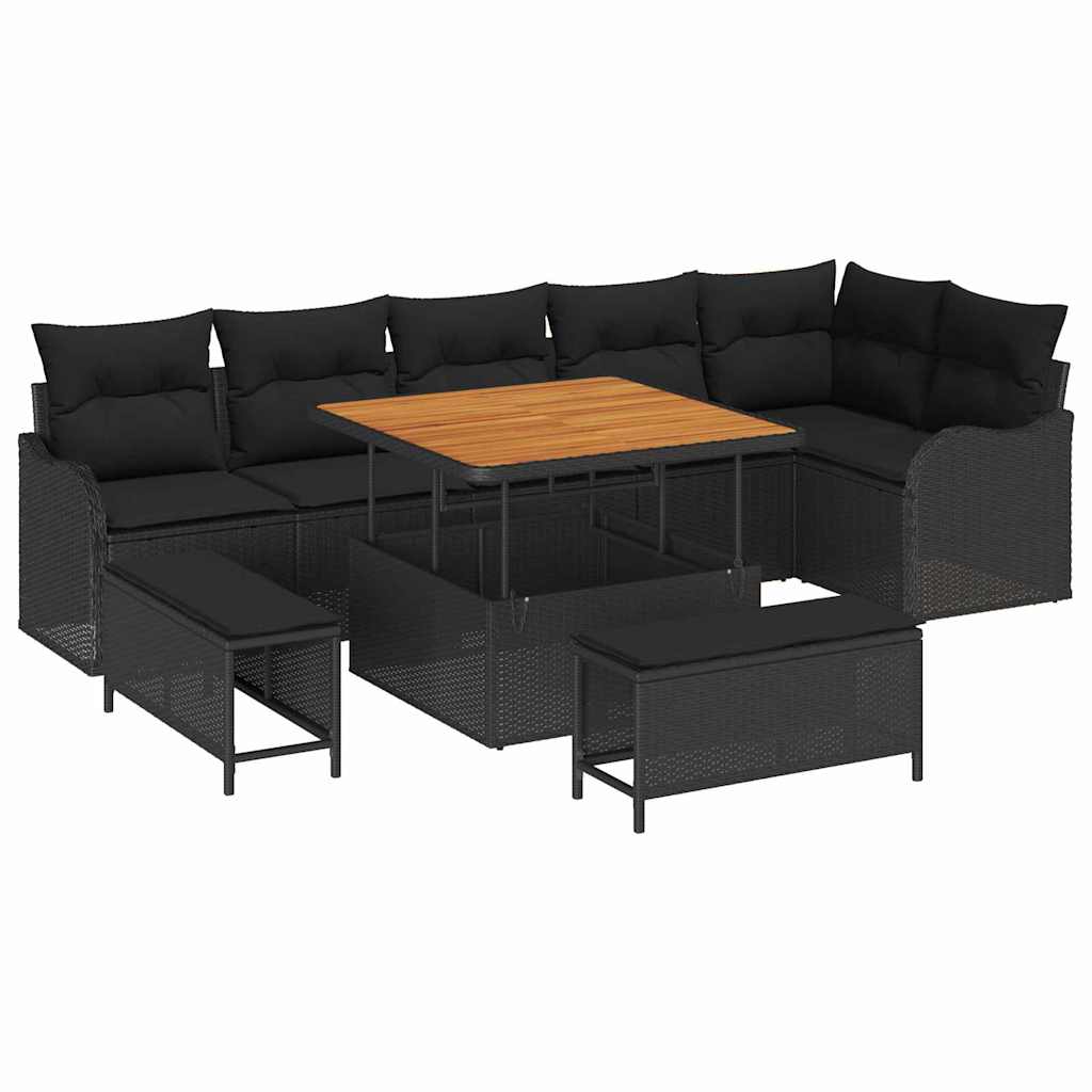 Sodo Sofų Rinkinys su pagalve su saugykla 9 pcs Juoda