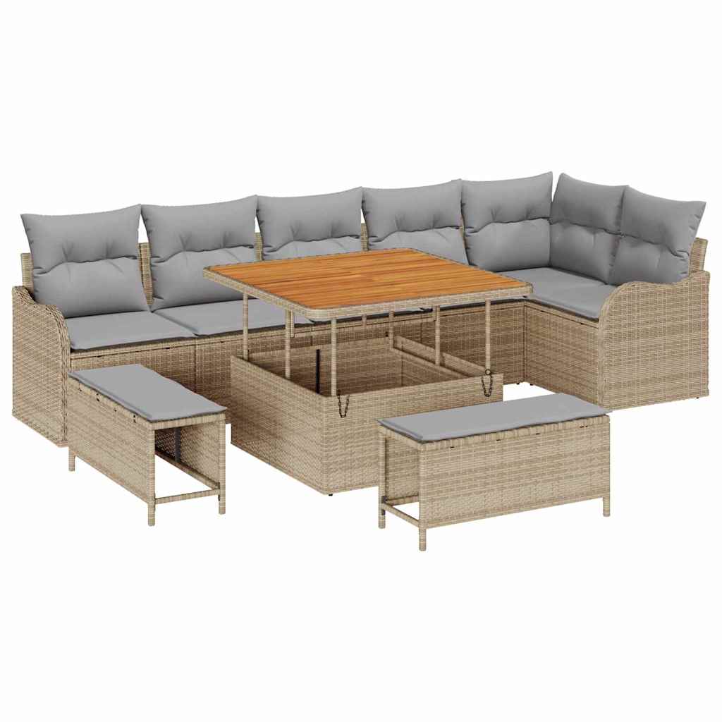 Garden Sofa Set with Cushions 9 pcs Beige and Light Grey
