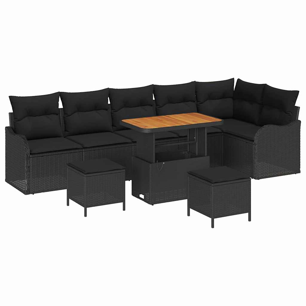 Sodo Sofų Rinkinys su pagalve su saugykla 9 pcs Juoda