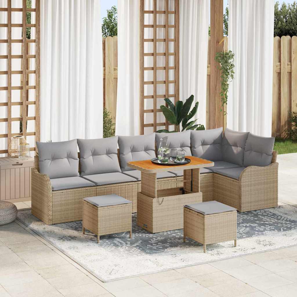 Garden Sofa Set with Cushions 9 pcs Beige and Light Grey