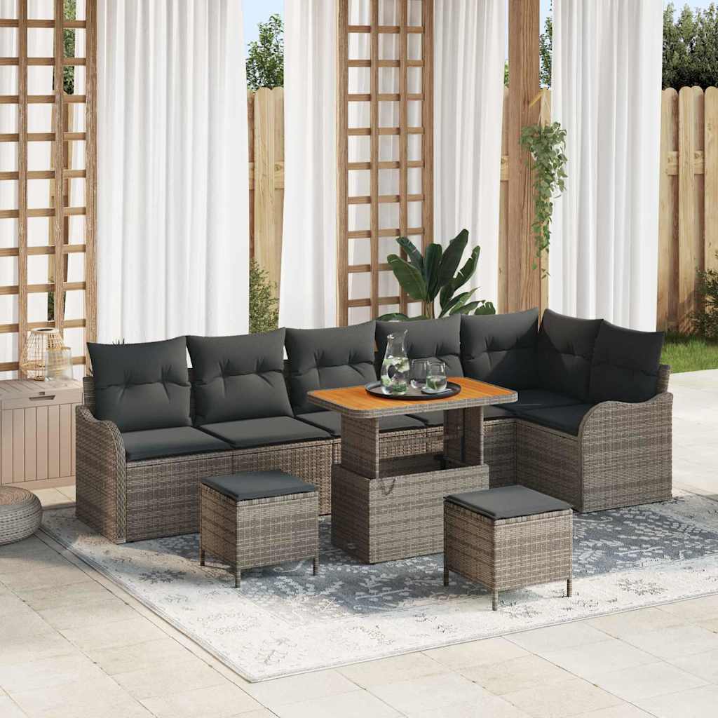 Garden Sofa Set with Cushion and Storage 9 pcs Grey