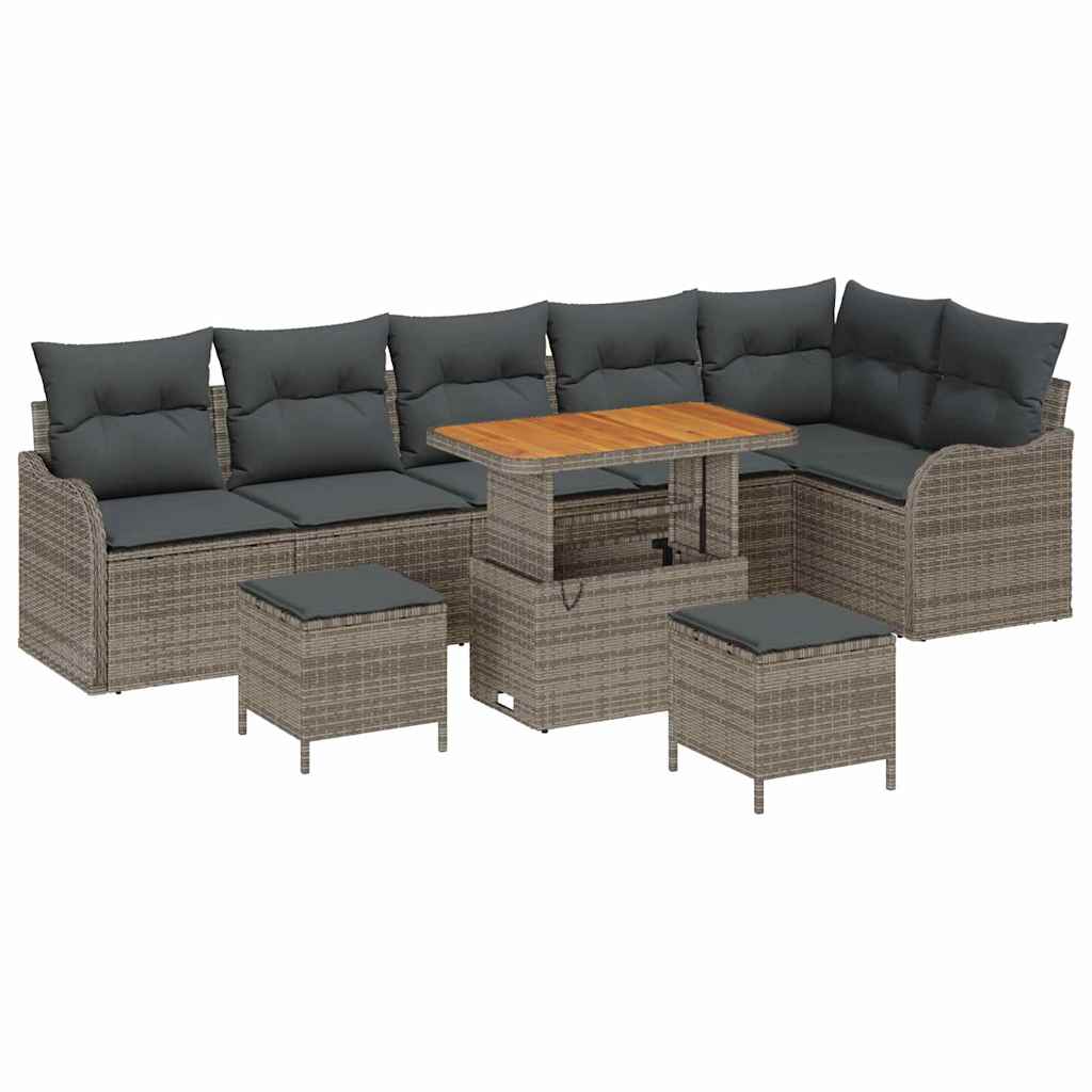 Garden Sofa Set with Cushion and Storage 9 pcs Grey