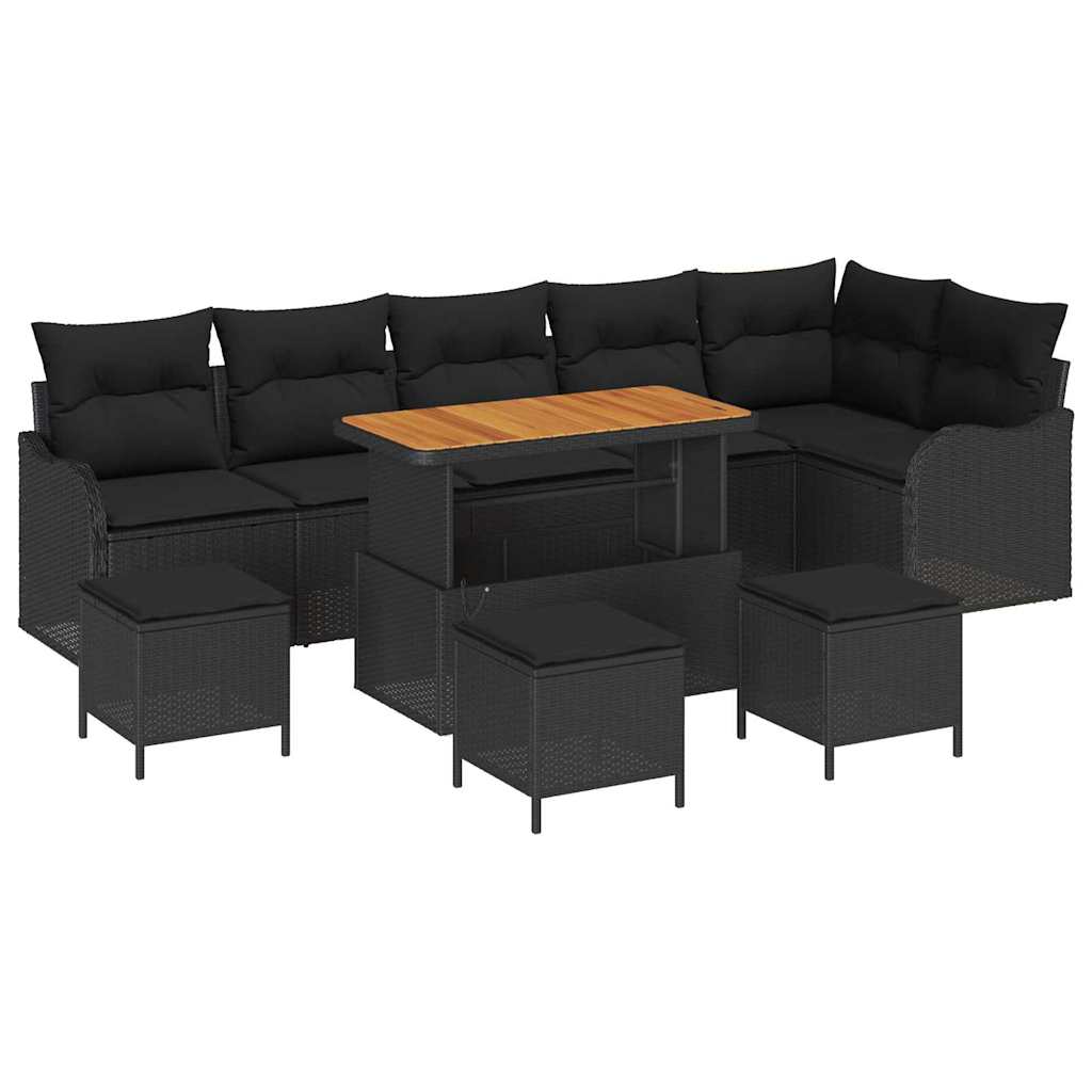 Garden Sofa Set with Cushion and Storage 10 pcs Black