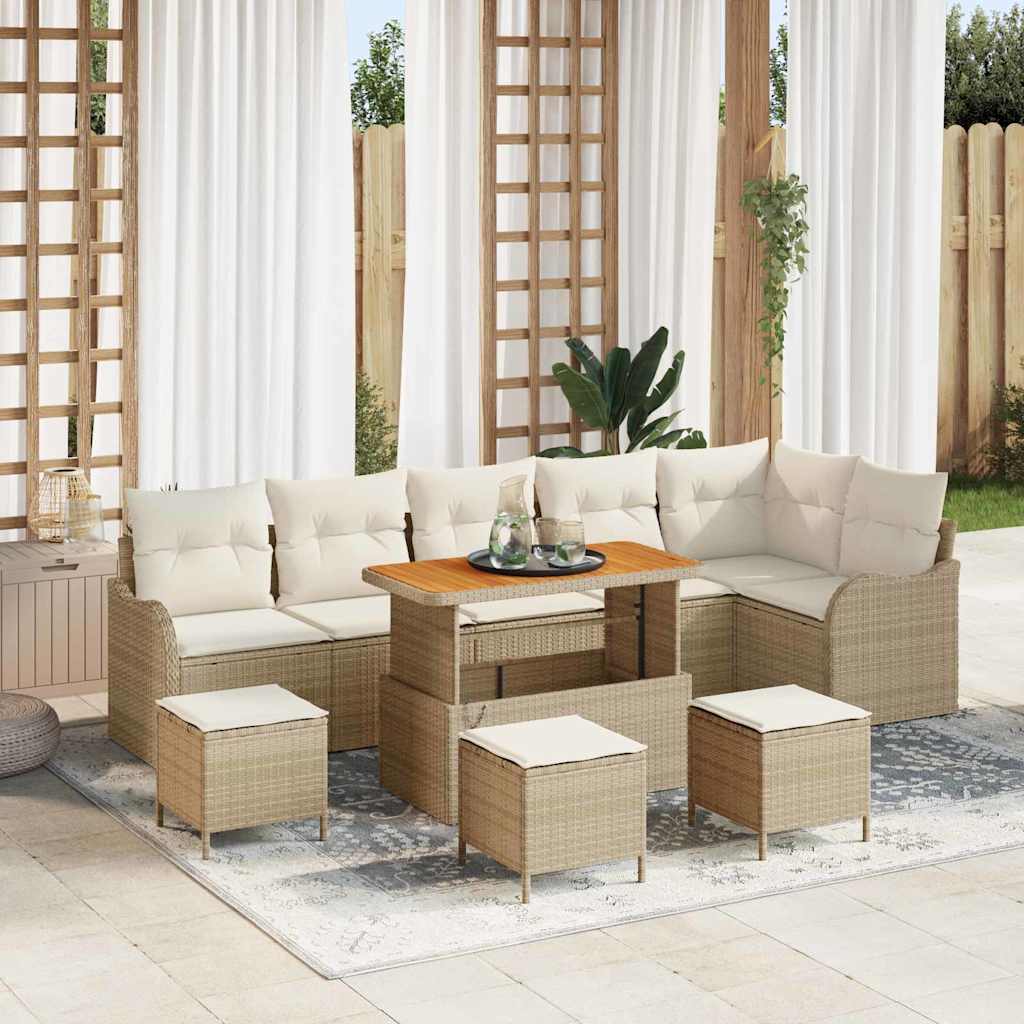 10 dalių sodo sofa su pagalvėlėmis, smėlio poliratanas akacija