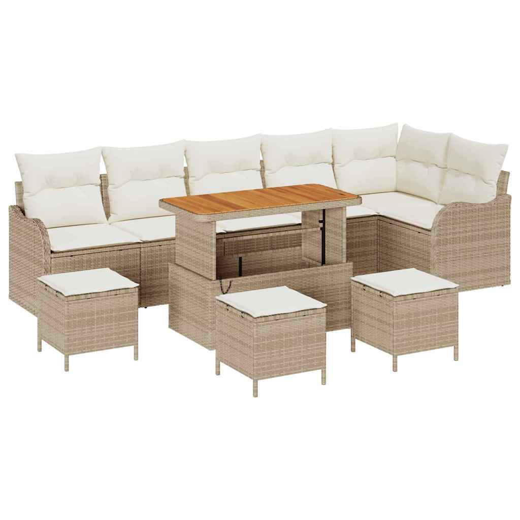 10 dalių sodo sofa su pagalvėlėmis, smėlio poliratanas akacija