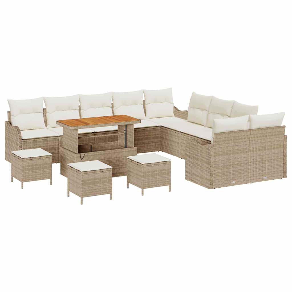 14 dalių sodo sofa rinkinys su pagalvėmis Smėlio Poli ratanas Akacija
