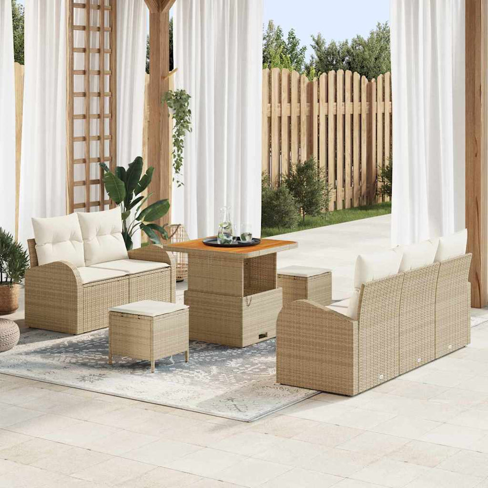 8 dalių sodo sofa rinkinys su pagalvėlėmis smėlio spalvos poli ratanas akacija