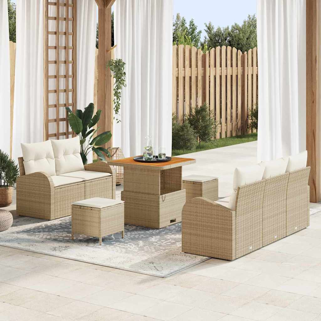 8 dalių sodo sofa rinkinys su pagalvėlėmis smėlio spalvos poli ratanas akacija