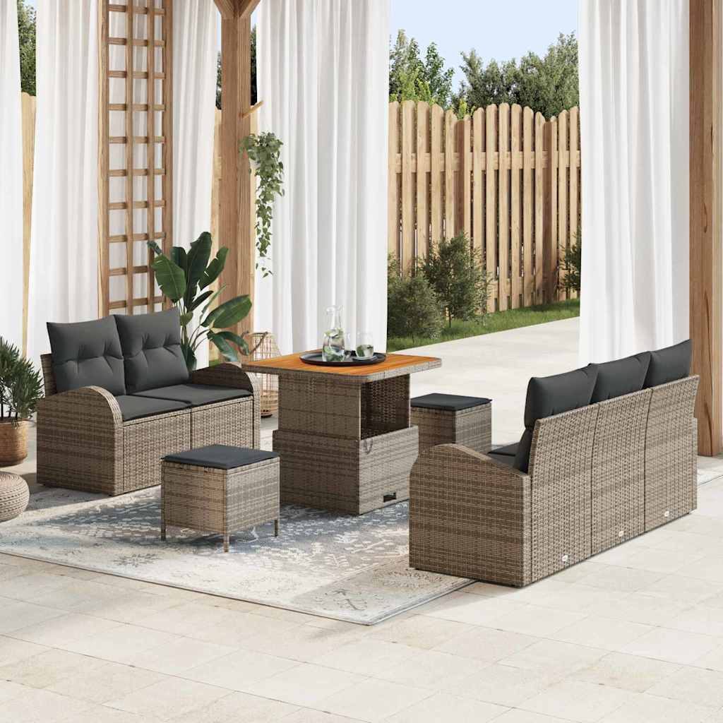 Sodo Sofų Rinkinys su pagalve su saugykla 8 pcs Pilka
