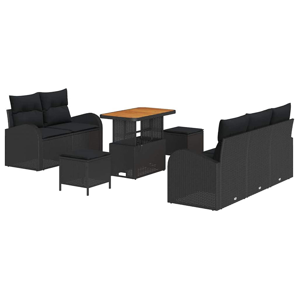 8 Gabaliukų Sodo Sofa Komplektas su Pagalvėlėmis Juodas Poli Ratanas Akacijų