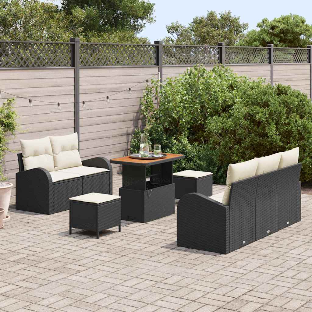 8 dalių sodo sofa komplektas su pagalvėlėmis juoda poli ratanas akacija