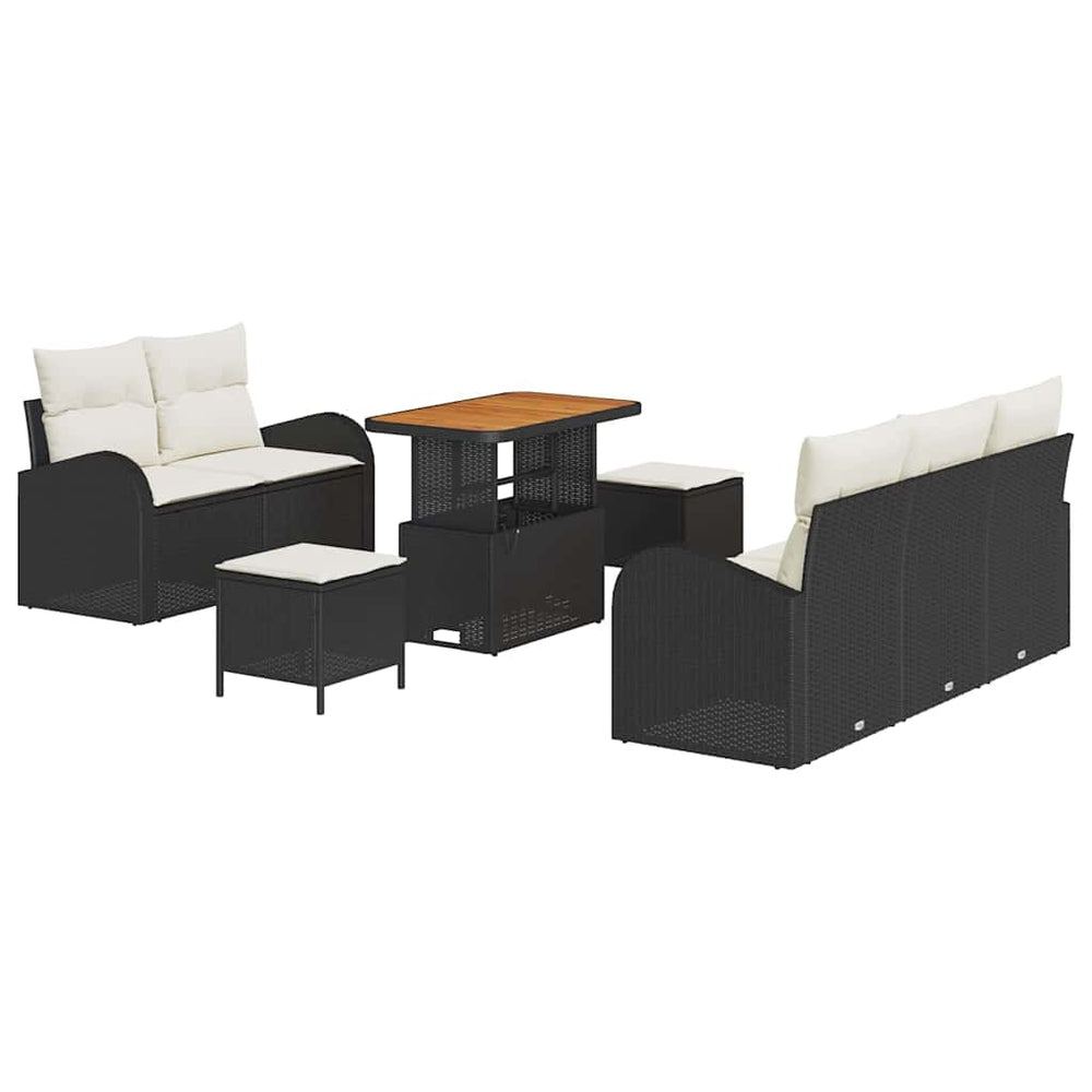 8 dalių sodo sofa komplektas su pagalvėlėmis juoda poli ratanas akacija