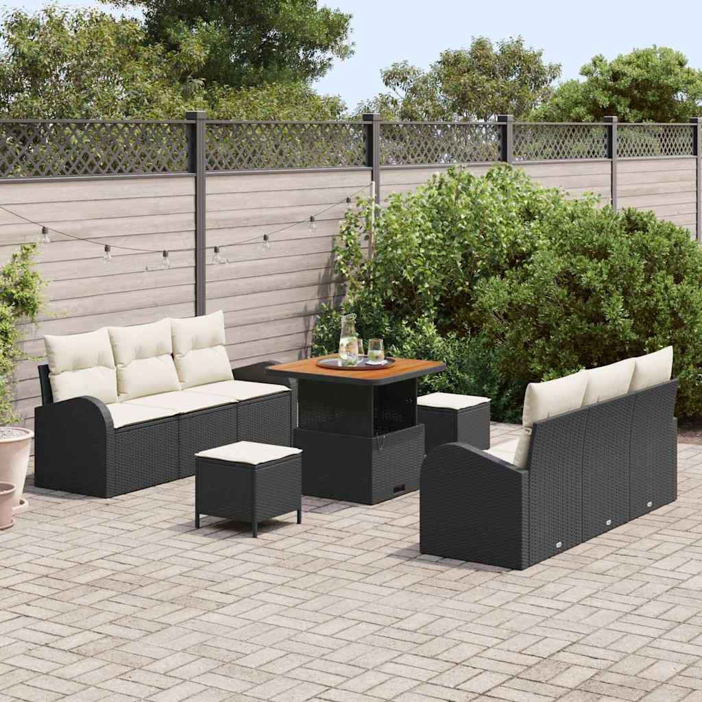 9 dalių sodo sofa komplektas su pagalvėlėmis juodos poliratanas akacijos