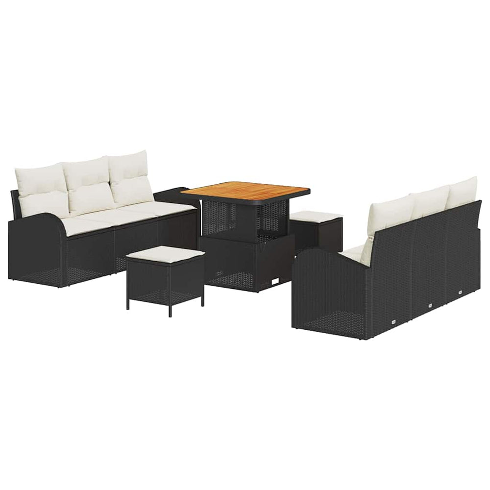 9 dalių sodo sofa komplektas su pagalvėlėmis juodos poliratanas akacijos