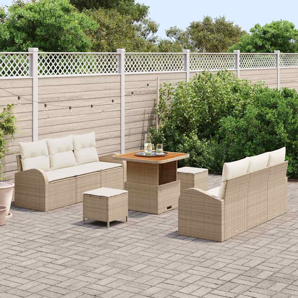 9 Dalių Sodo Sofa Rinkinys su Pagalvėmis Smėlio Poli Ratanas Akacijos