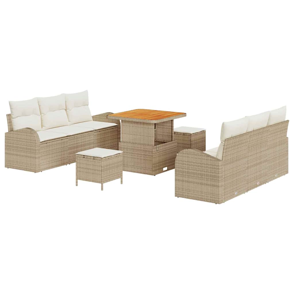 9 Dalių Sodo Sofa Rinkinys su Pagalvėmis Smėlio Poli Ratanas Akacijos