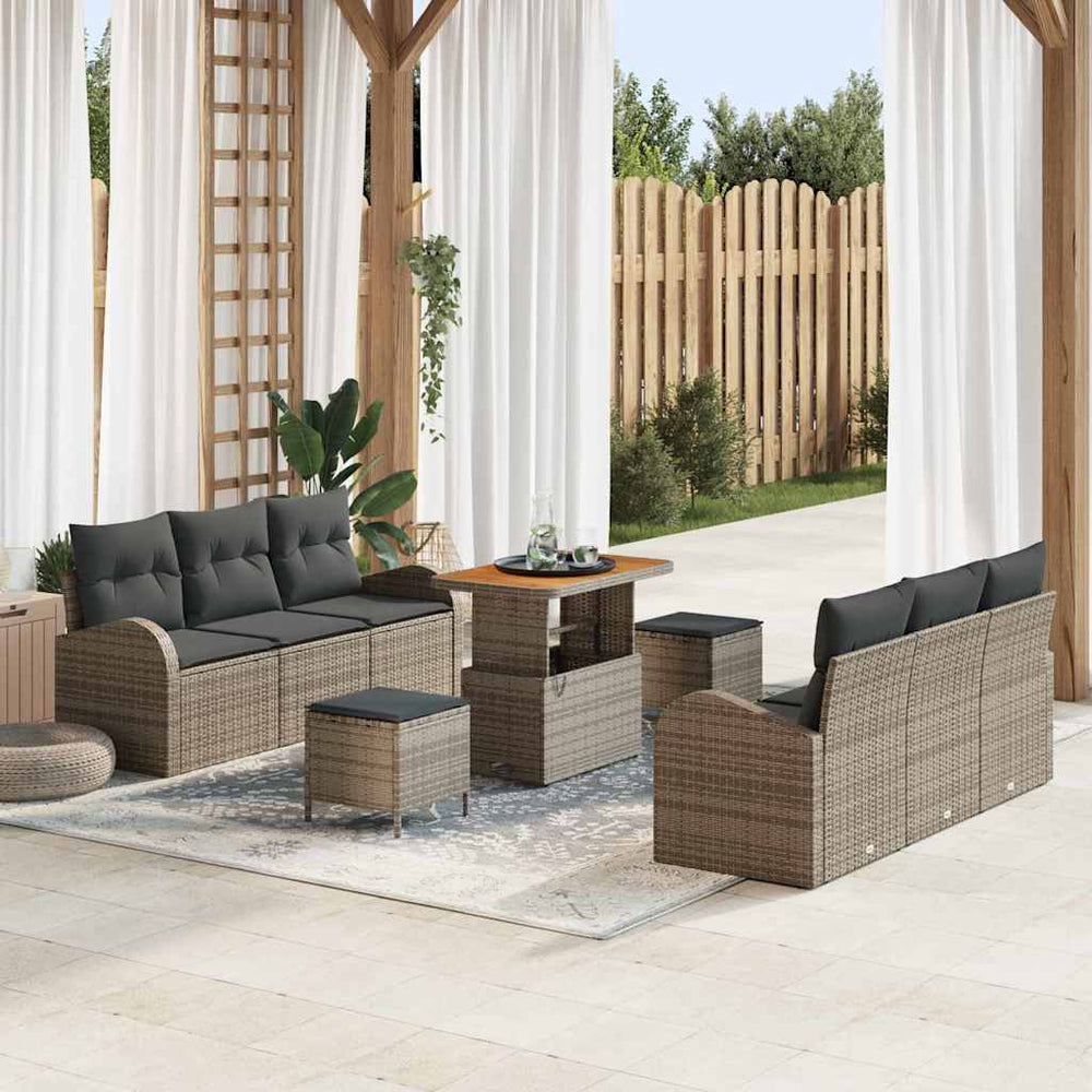 9 dalių sodo sofa rinkinys su pagalvėlėmis pilkas poli ratanas akacijos