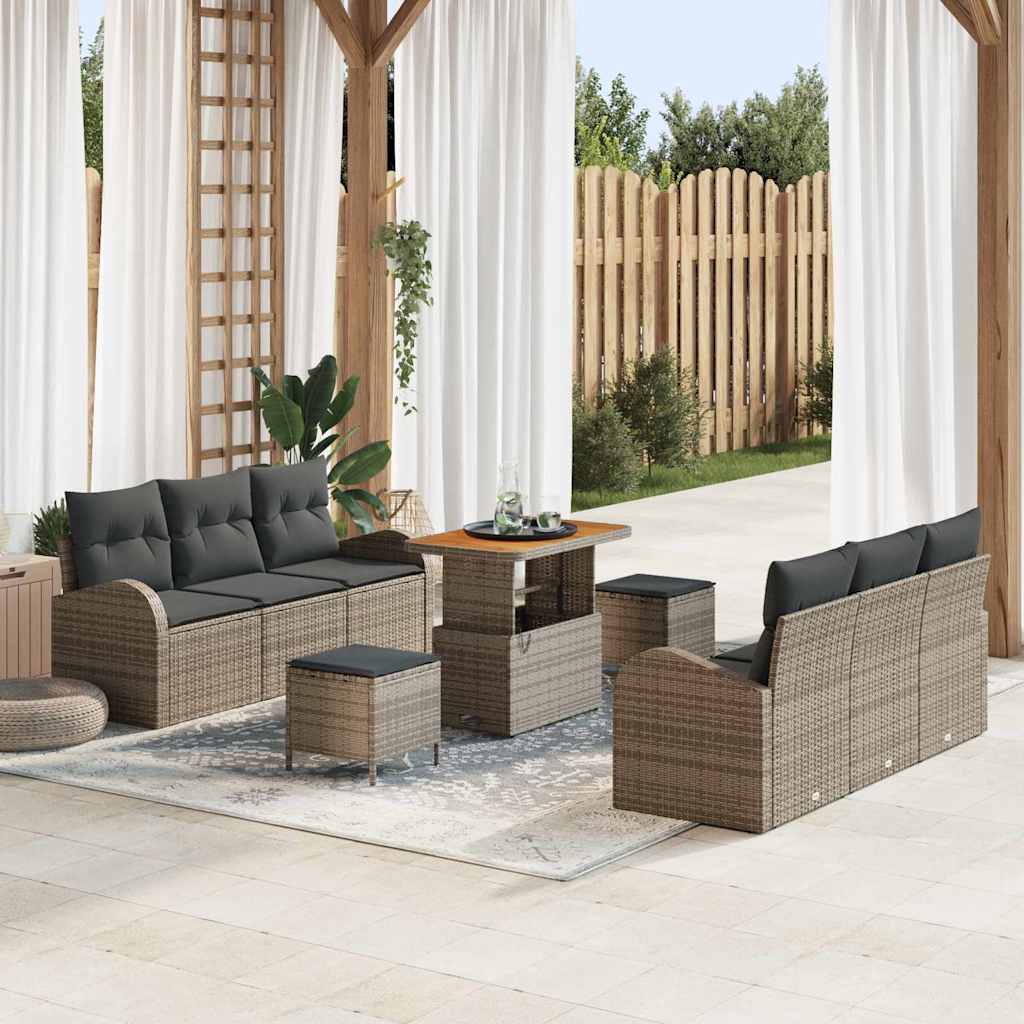 9 dalių sodo sofa rinkinys su pagalvėlėmis pilkas poli ratanas akacijos