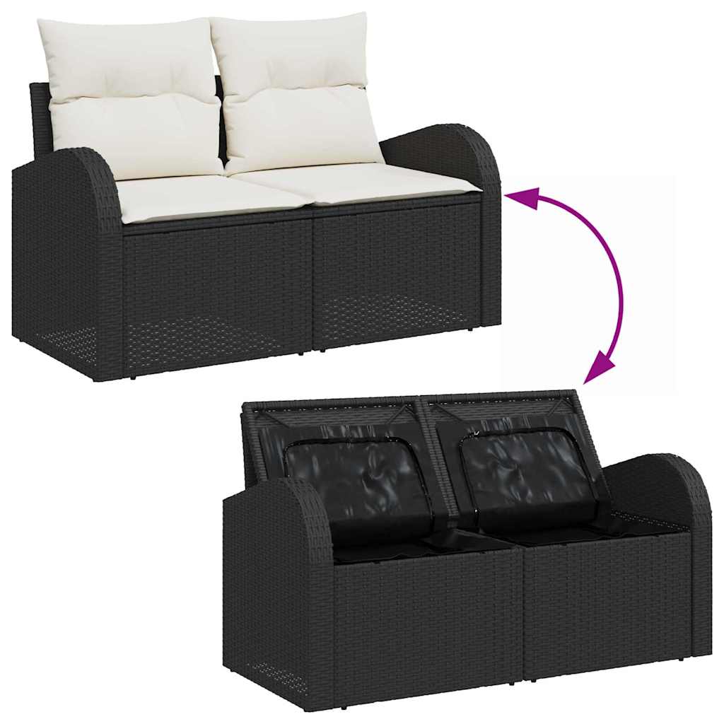 11 Dalių Sodo Sofa Komplektas su Pagalvėlėmis Juodas Poli Ratanas Akacijos