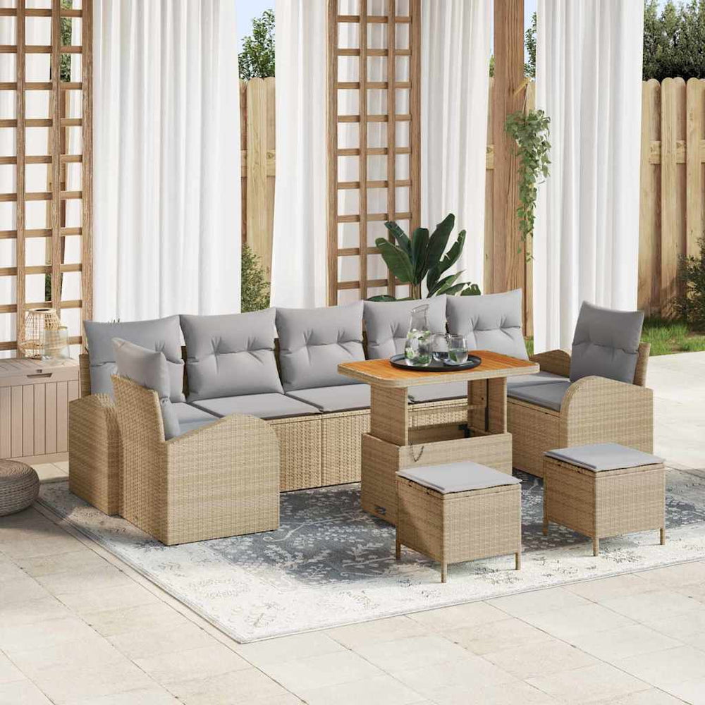 10 dalių sodo sofa komplektas su pagalvėmis, smėlio, poliratanas, akacija