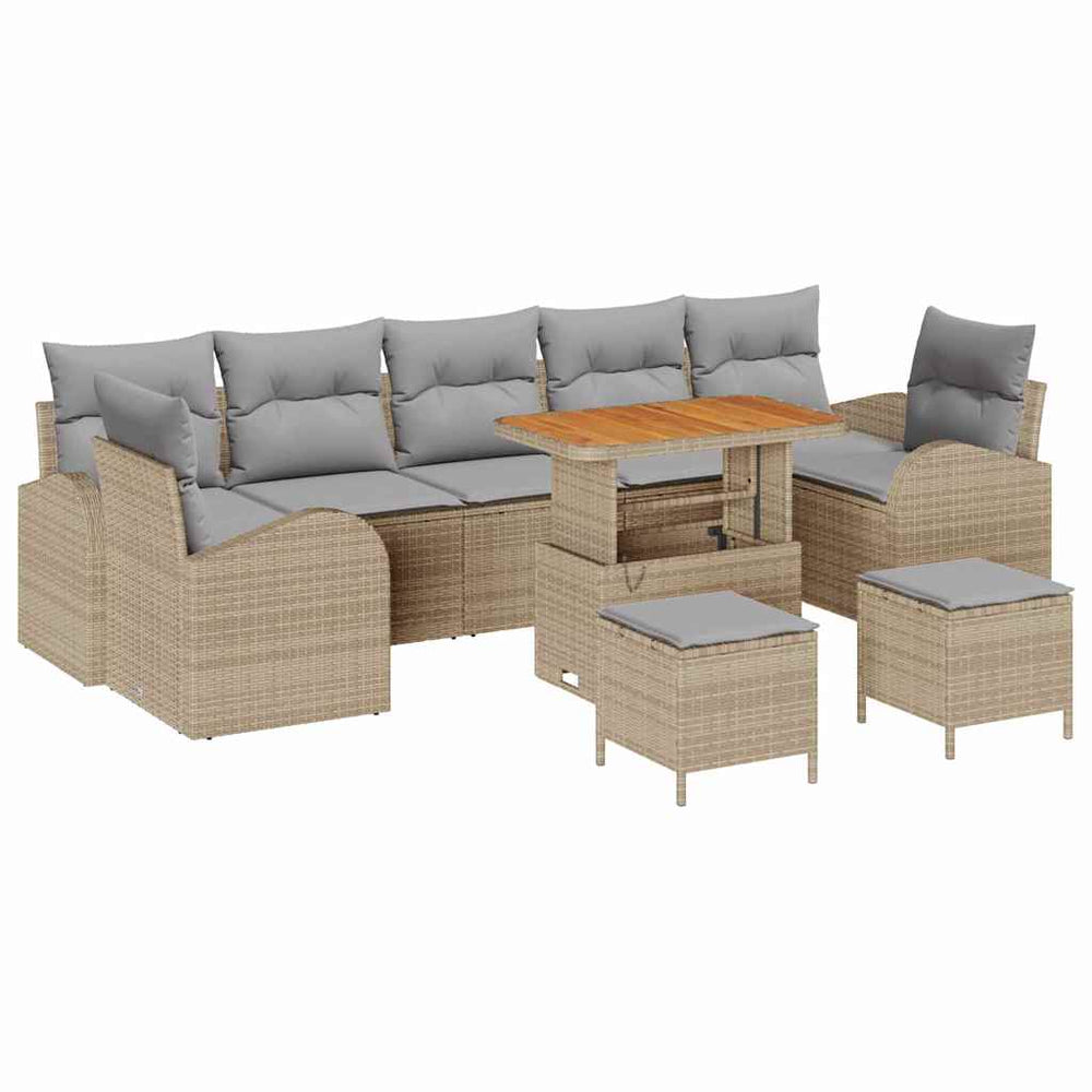 10 dalių sodo sofa komplektas su pagalvėmis, smėlio, poliratanas, akacija