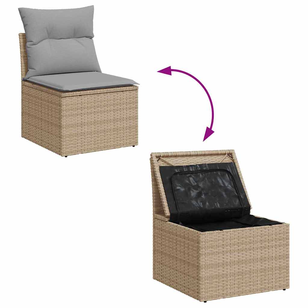 10 dalių sodo sofa komplektas su pagalvėmis, smėlio, poliratanas, akacija