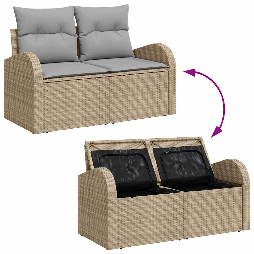 10 dalių sodo sofa komplektas su pagalvėmis, smėlio, poliratanas, akacija