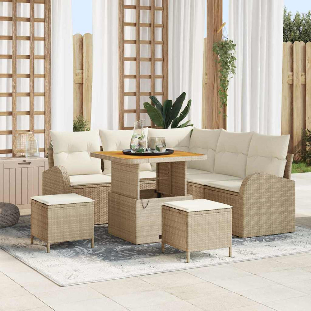8 dalių sodo sofa komplektas su pagalvėmis Kreminė poli ratanas akacija