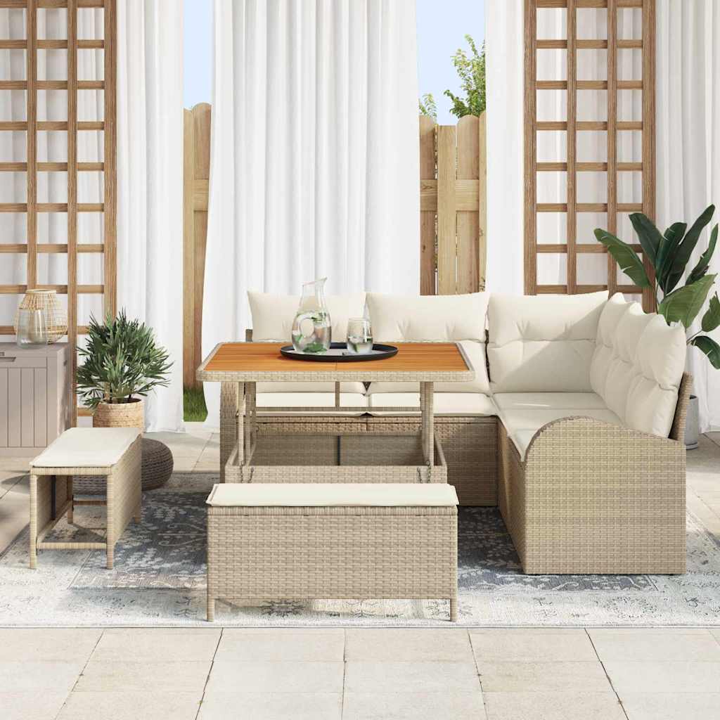 8 dalių sodo sofa komplektas su pagalvėmis Kreminė poli ratanas akacija
