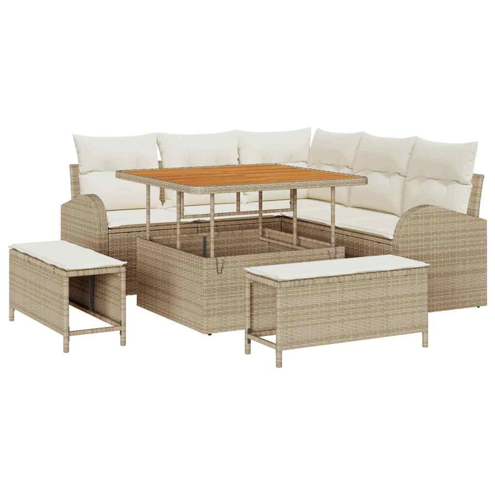 8 dalių sodo sofa komplektas su pagalvėmis Kreminė poli ratanas akacija