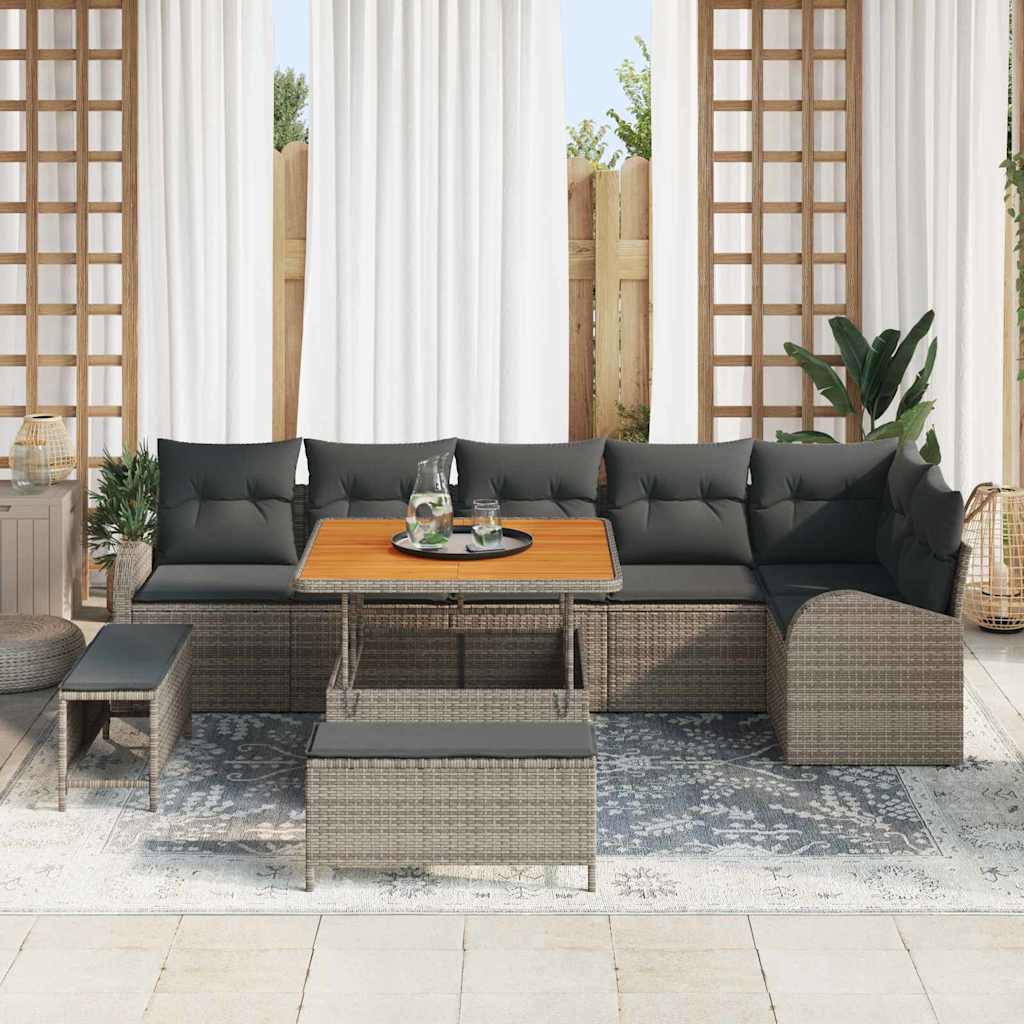 Garden Sofa Set with Cushion and Storage 9 pcs Grey