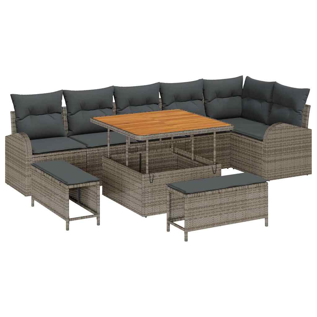 Garden Sofa Set with Cushion and Storage 9 pcs Grey