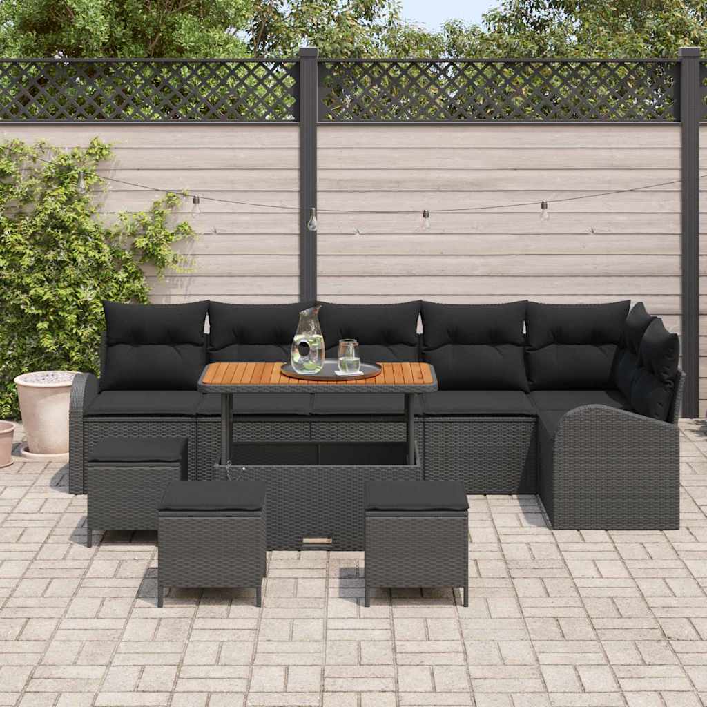 Garden Sofa Set with Cushion and Storage 10 pcs Black