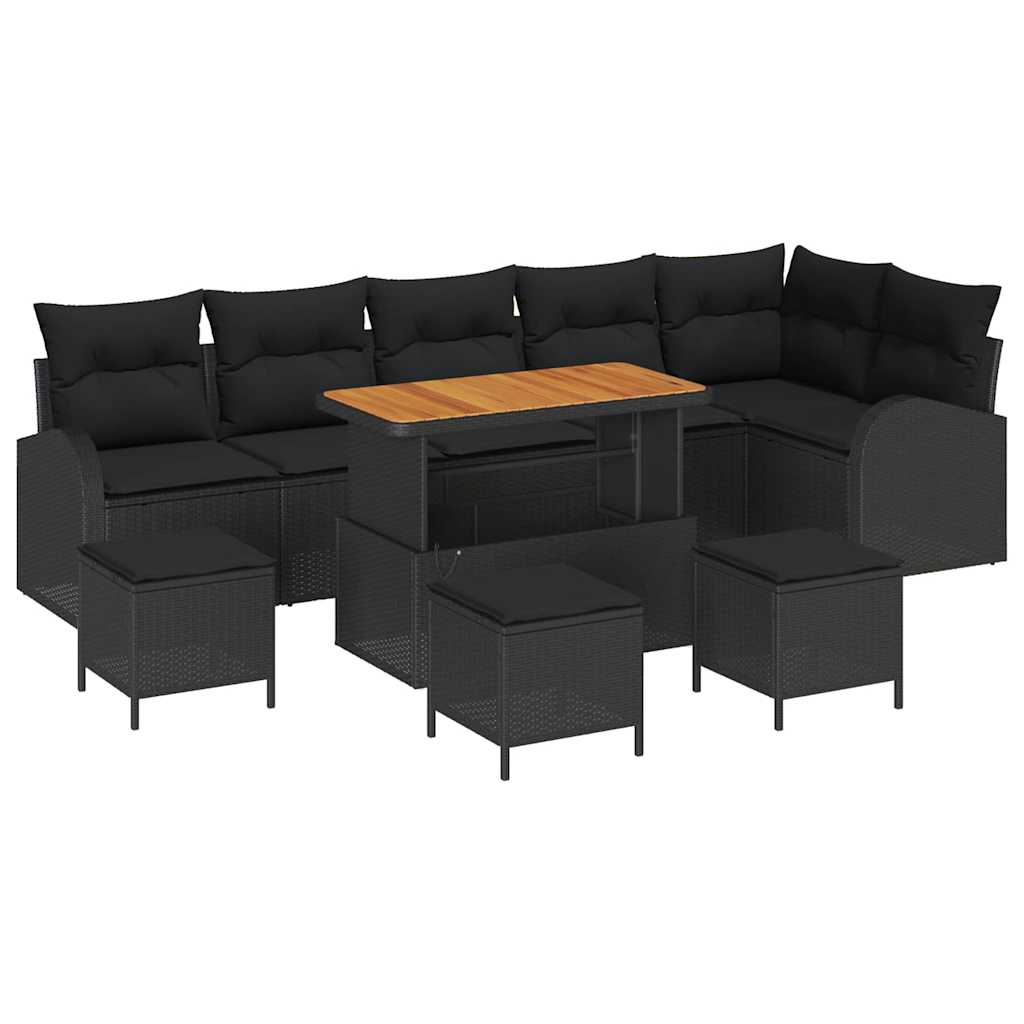 Garden Sofa Set with Cushion and Storage 10 pcs Black