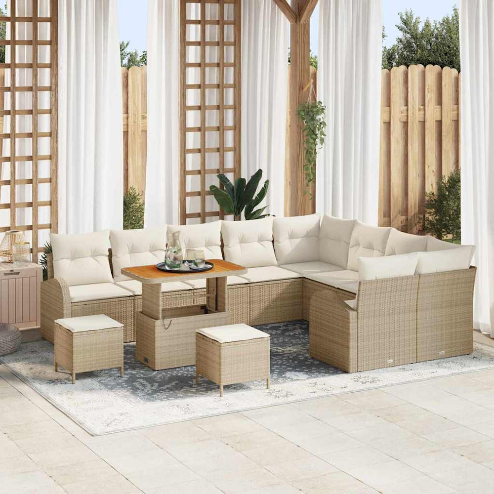12 dalių sodo sofa komplektas su pagalvėmis bežė poli ratanas akacija