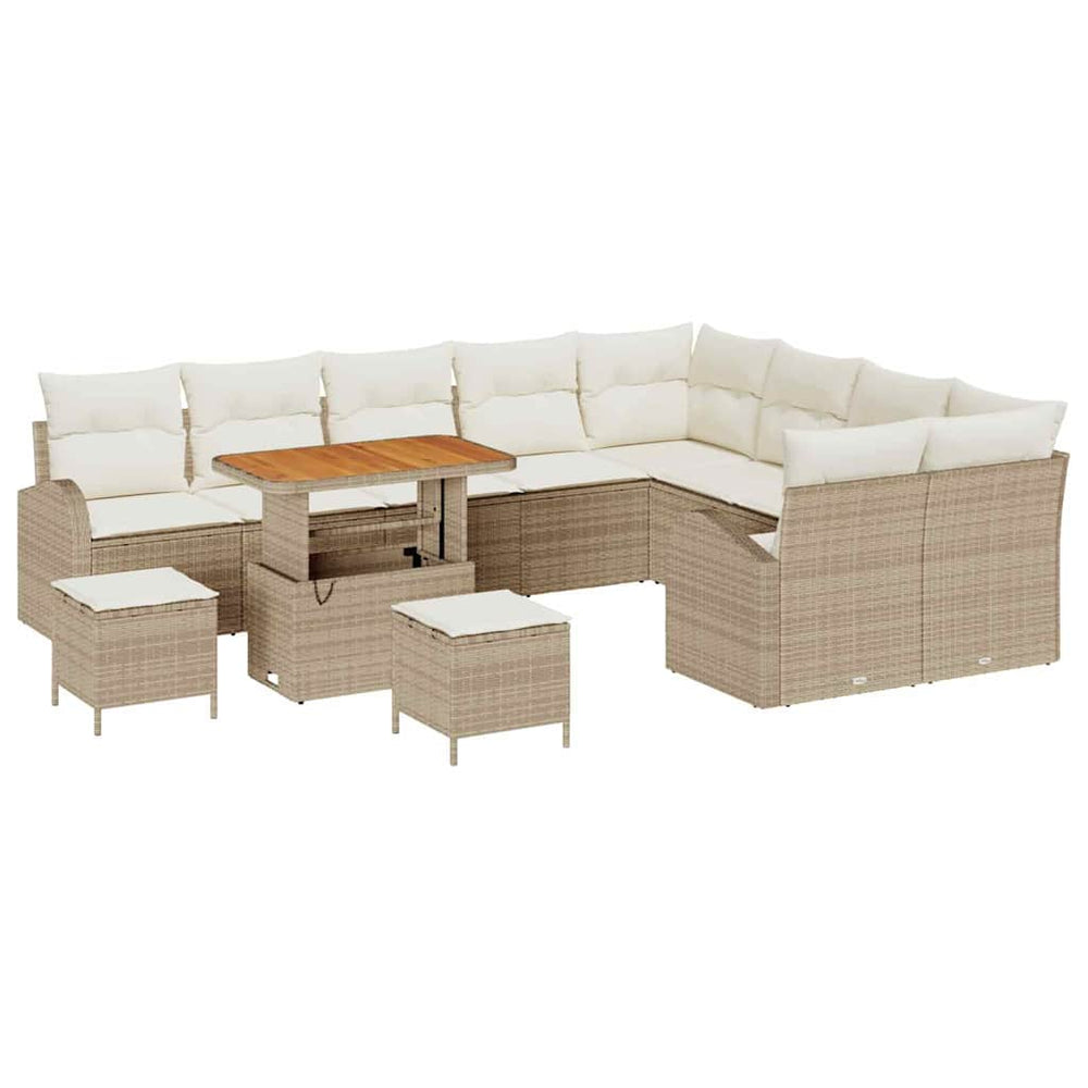 12 dalių sodo sofa komplektas su pagalvėmis bežė poli ratanas akacija