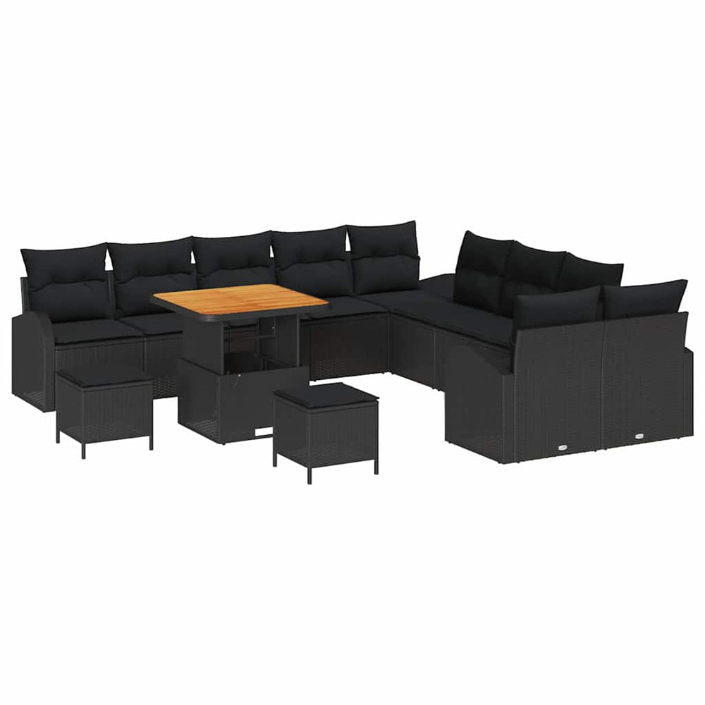 13 dalių sodo sofa komplektas su pagalvėmis juodas poli ratanas akacija