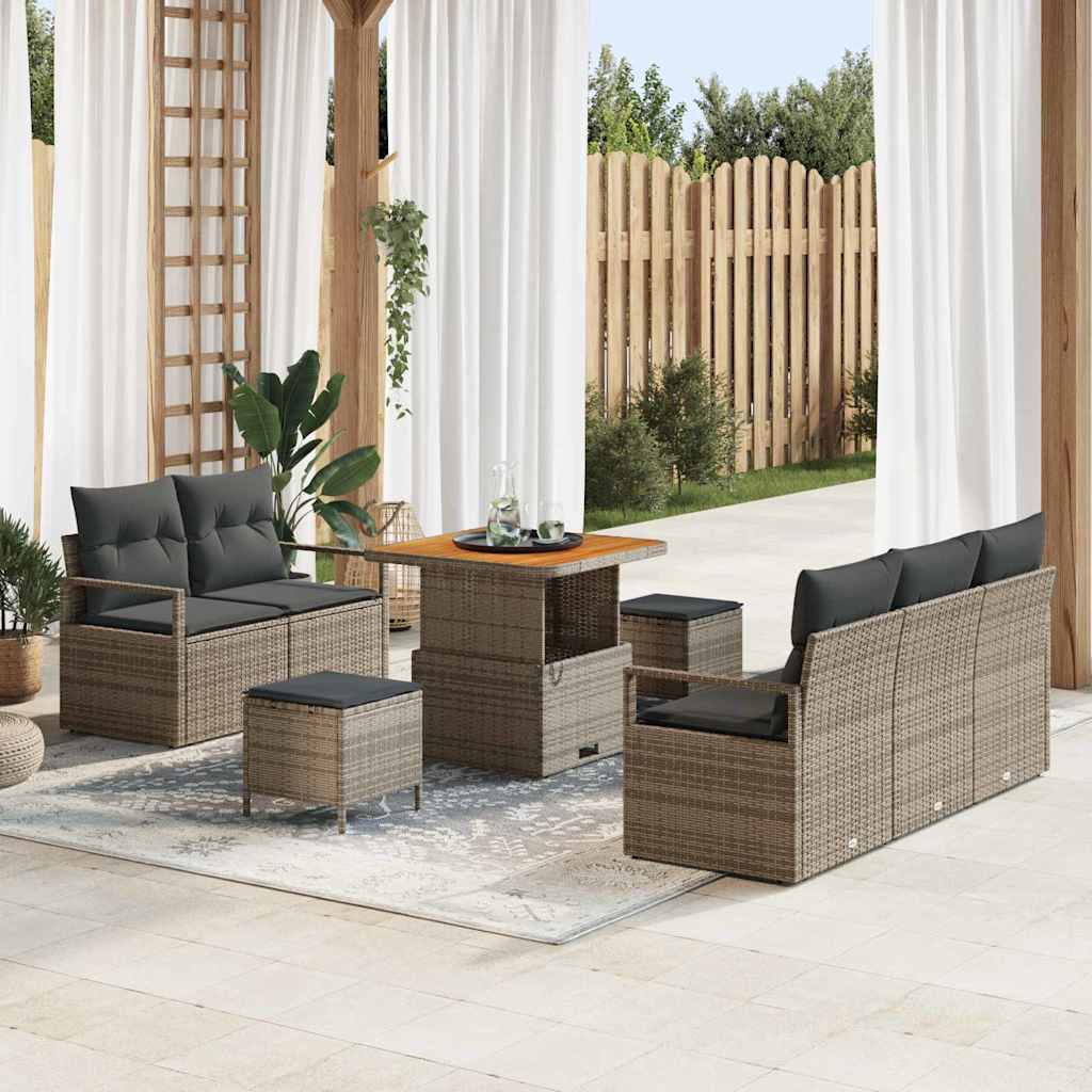 Sodo Sofų Rinkinys su pagalve su saugykla 8 pcs Pilka