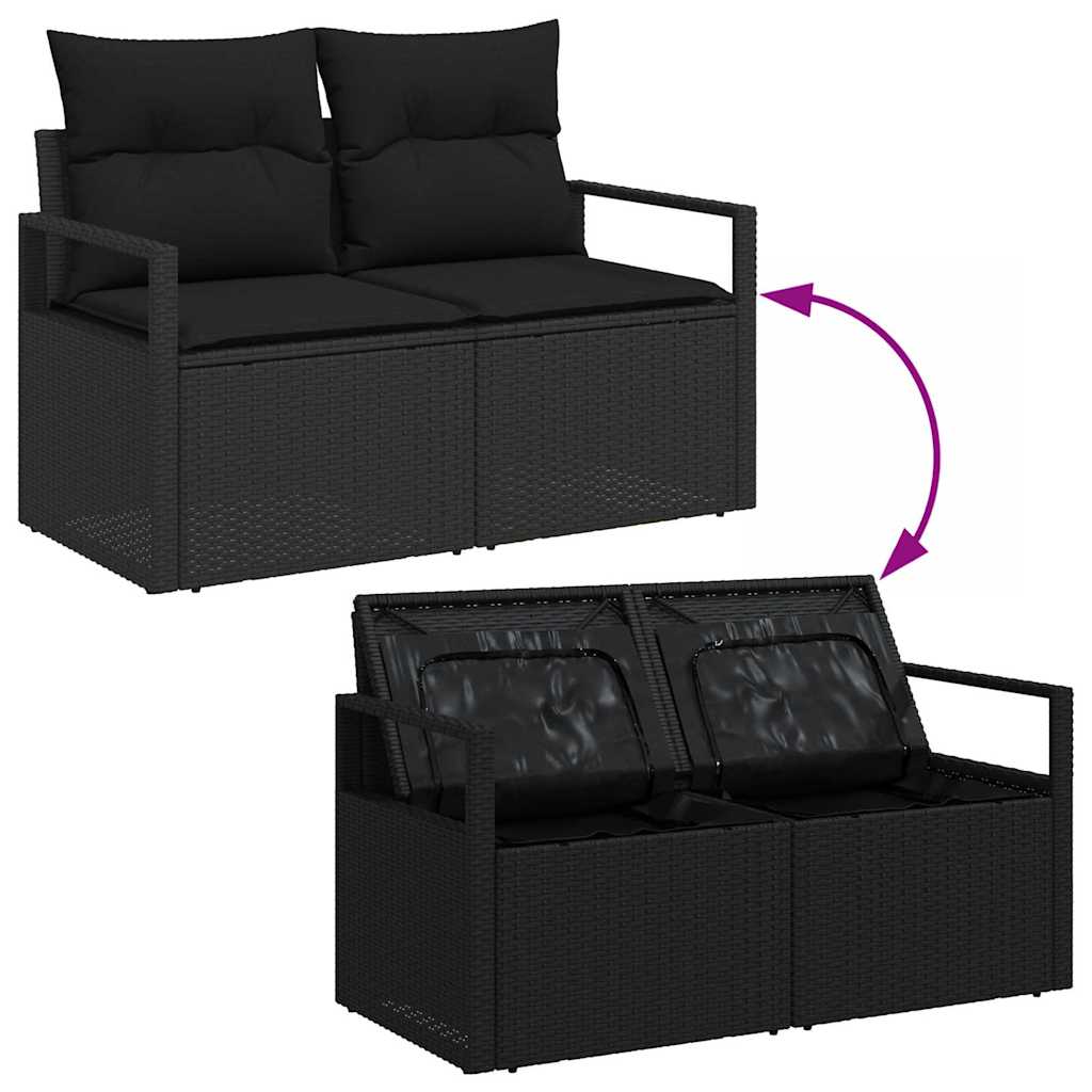10 Dalių Sodo Sofa Komplektas su Pagalvėlėmis Juodas Poli Ratanas Akacijos