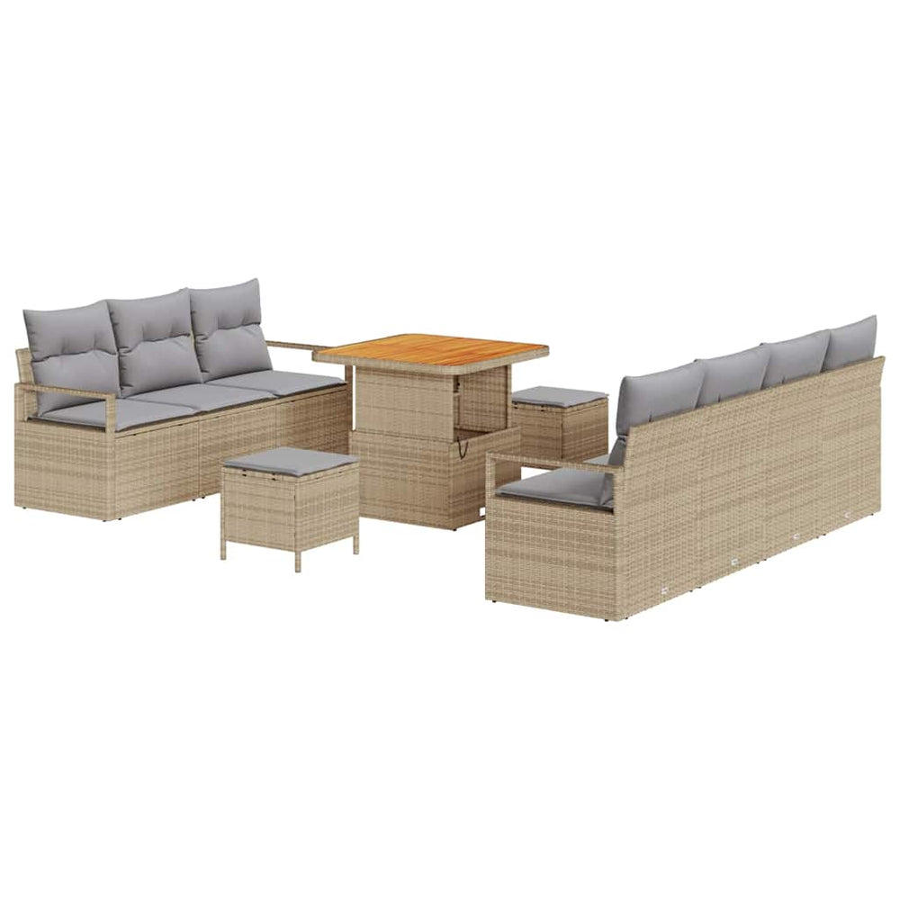 10 dalių sodo sofa komplektas su pagalvėmis smėlio spalvos poli ratanas akacija