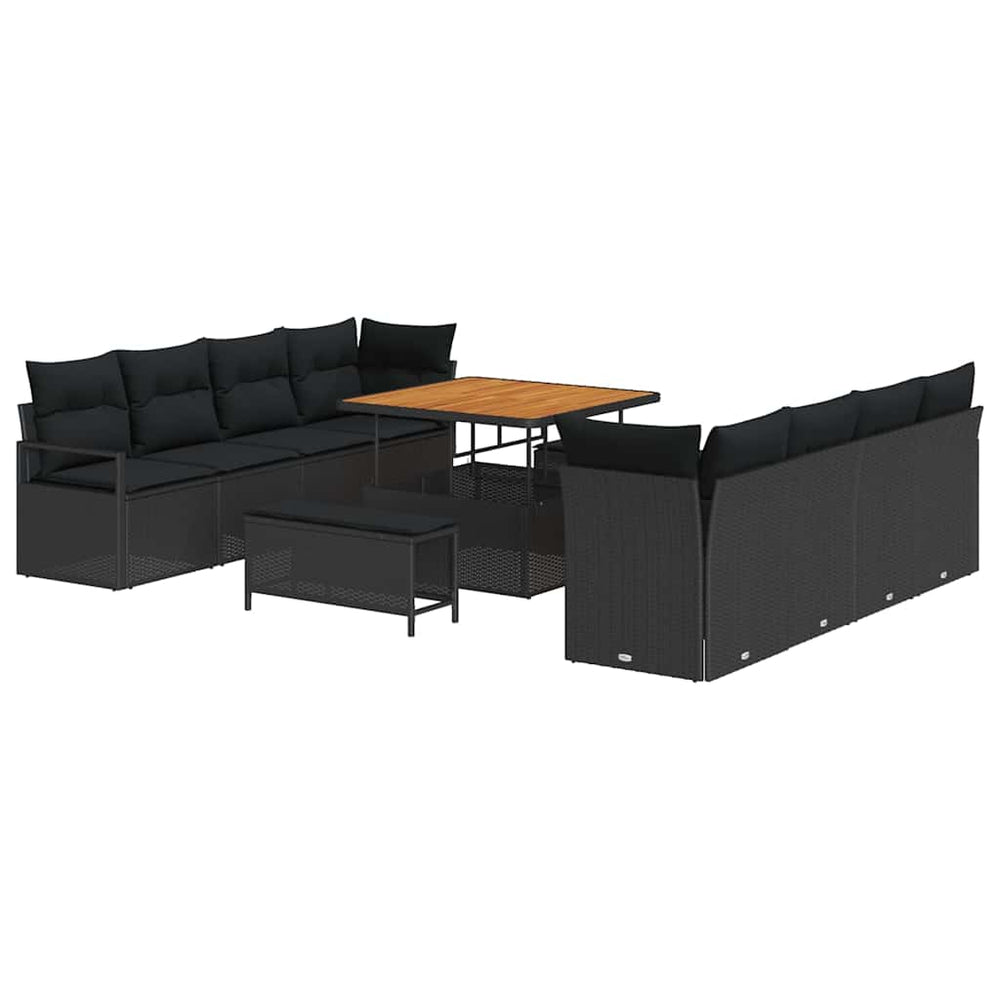 11 dalių sodo sofa komplektas su pagalvėlėmis juodas poliratanas akacijų