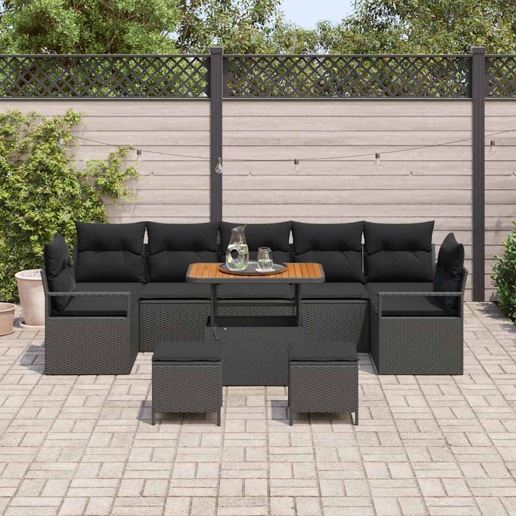 10 dalių sodo sofa rinkinys su pagalvėlėmis juoda poli ratanas